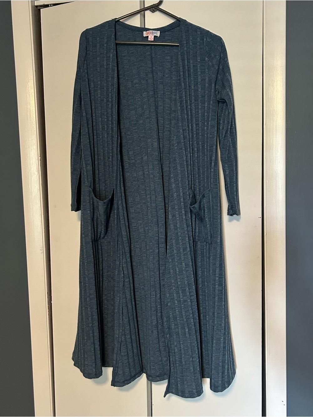 LuLaRoe Open-Front Teal Ribbed Maxi Cardigan